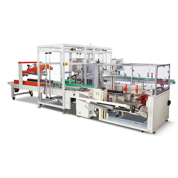 Máquina embaladora automática tipo side-push, empacotadora de caixas