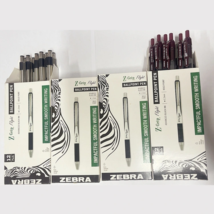 Empresa de canetas ZEBRA --- Muitos tipos diferentes de caneta, embalados em caixa conforme requisitos.
